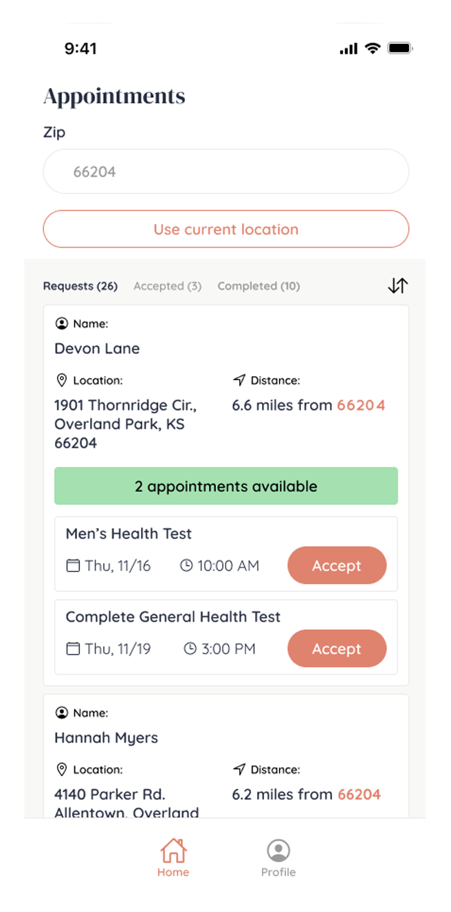 Haled Care Examiner Mobile App Appointment Mockup