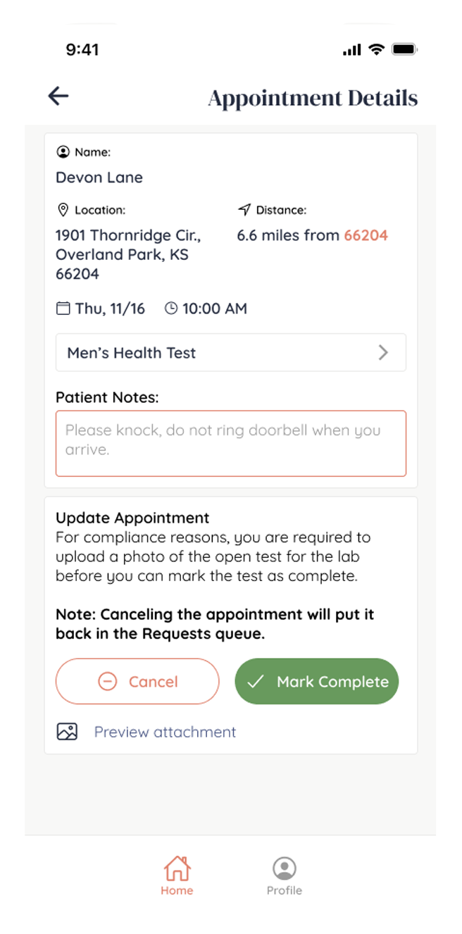 Haled Care Examiner Mobile App Appointment Details Mockup