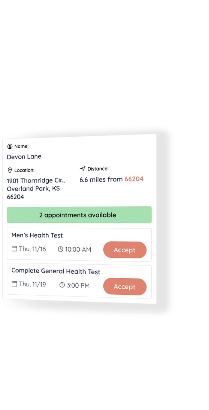 Haled Care Examiner Appointment Card UI Mockup
